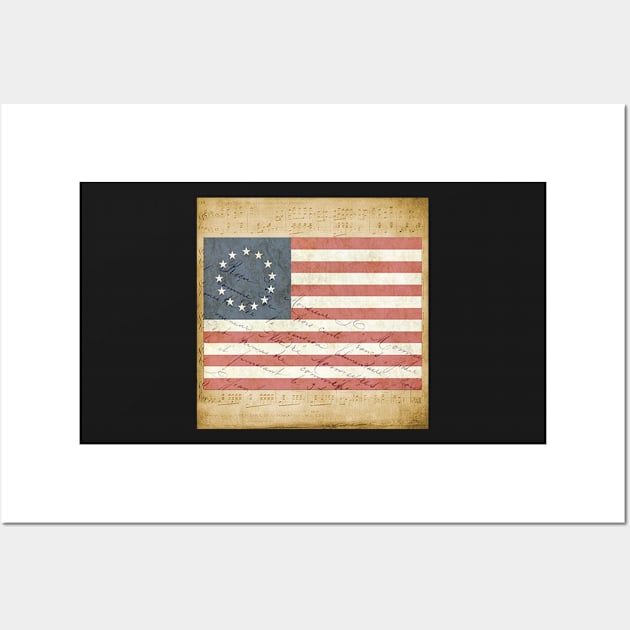 Betsy Ross 1776 American Revolutionary distressed Flag graphic design Wall Art by tamdevo1